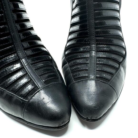 Balmain Black Patent Leather Velvet Stileto Heel Ankle Booties Sz 7 - Picture 8 of 9